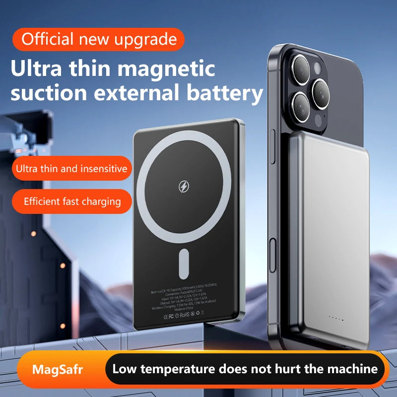 Portable 5000mAh Magnetic Wireless Charging Power Bank – 15W Fast Charge