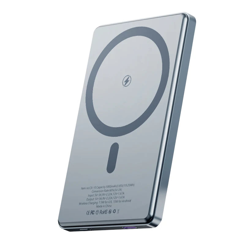 Portable 5000mAh Magnetic Wireless Charging Power Bank – 15W Fast Charge