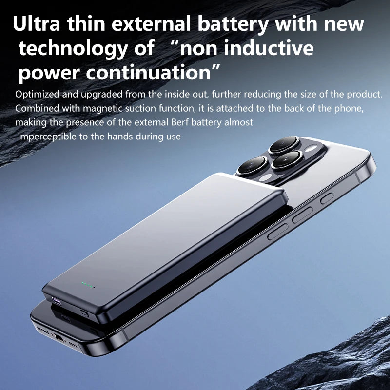 Portable 5000mAh Magnetic Wireless Charging Power Bank – 15W Fast Charge