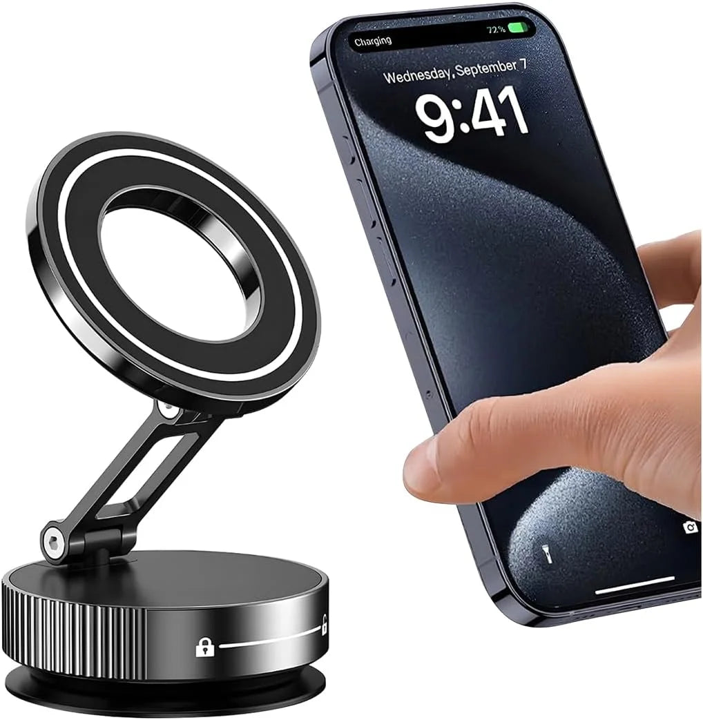 360° Rotatable Magnetic Car Phone Mount – Foldable Vacuum Suction Cup Holder
