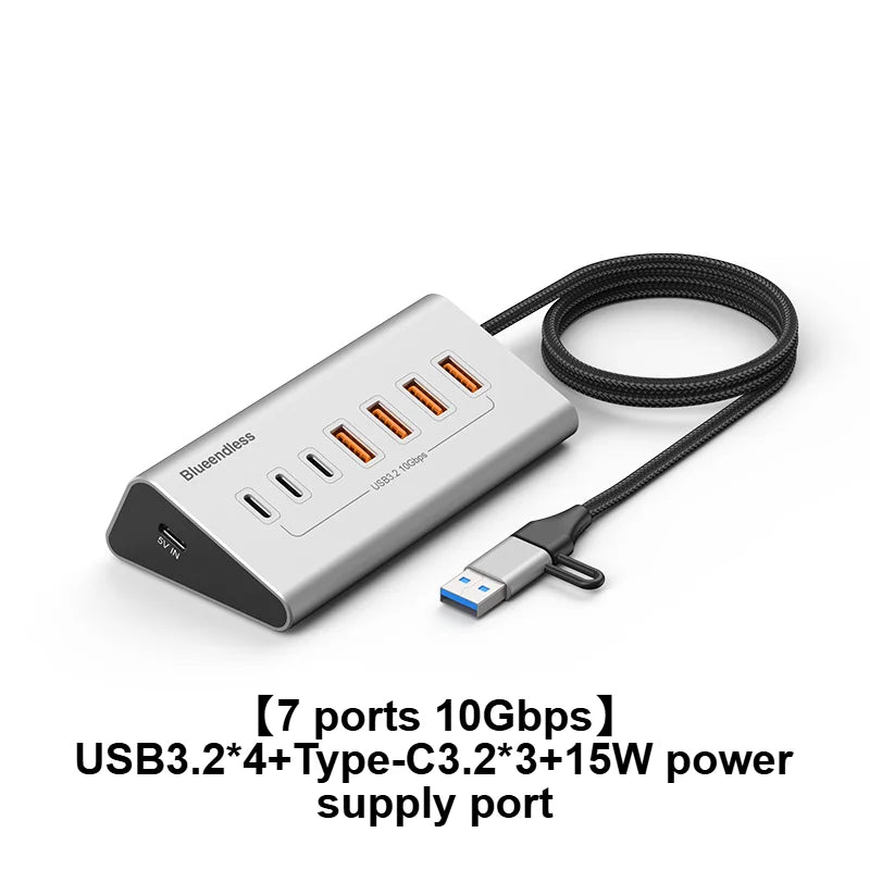 10Gbps USB-C Hub (4–10 Ports) with Card Reader – Aluminum Alloy