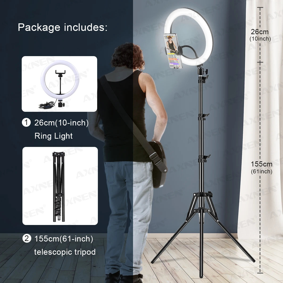 26cm LED Selfie Ring Light with Tripod Stand & Remote – YouTube & Video Lighting