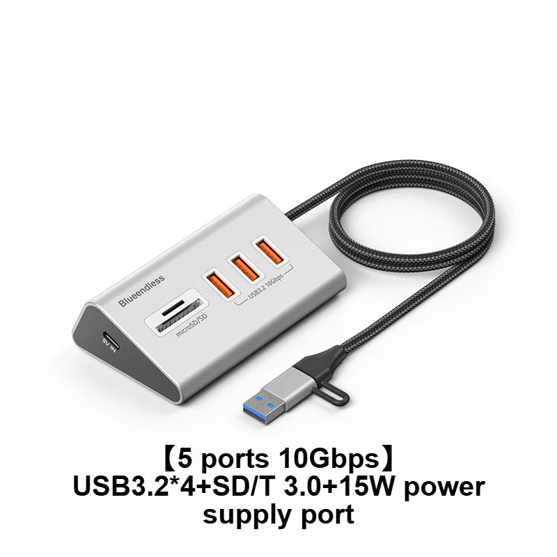 10Gbps USB-C Hub (4–10 Ports) with Card Reader – Aluminum Alloy
