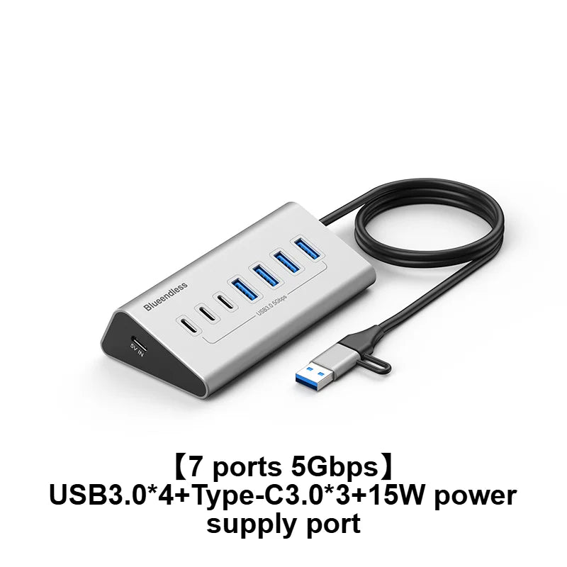 10Gbps USB-C Hub (4–10 Ports) with Card Reader – Aluminum Alloy