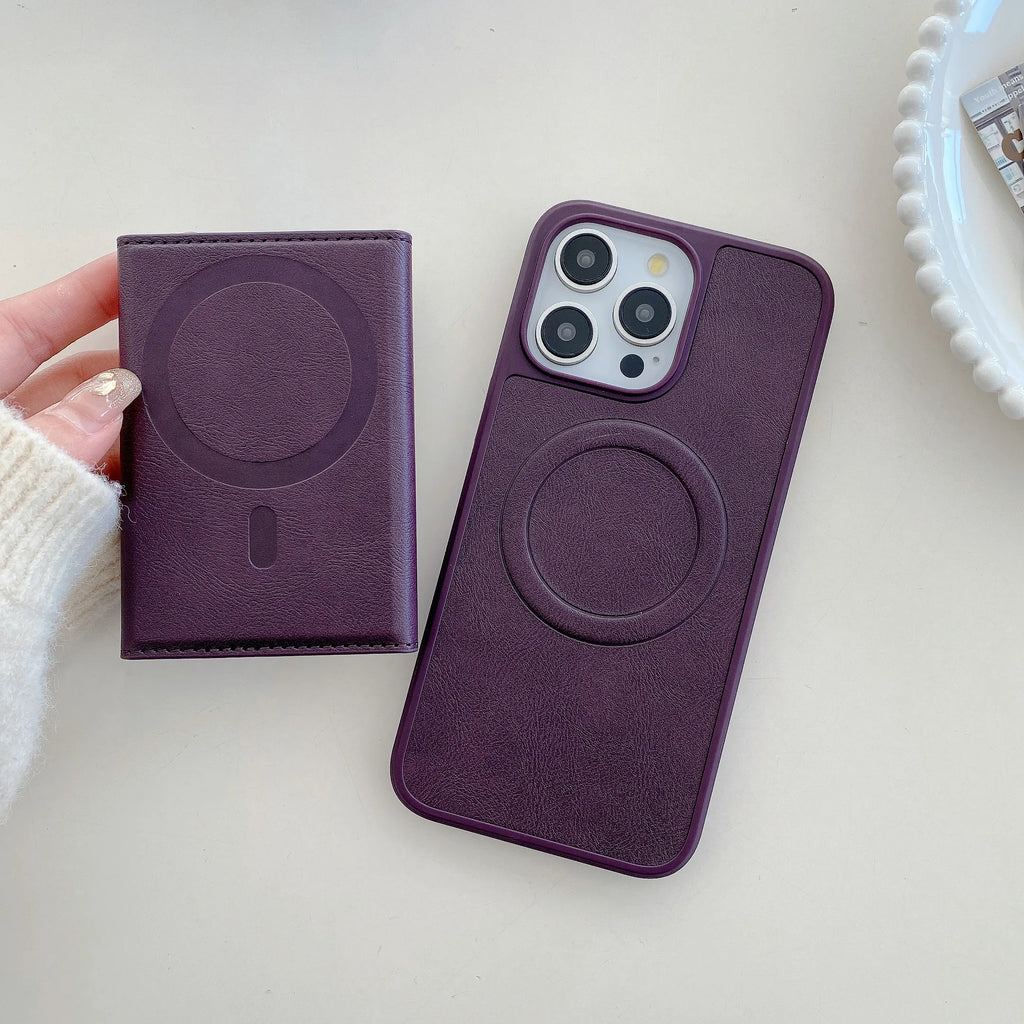 Triple Fold Leather Magnetic Card Holder for iPhone (MagSafe Compatible)