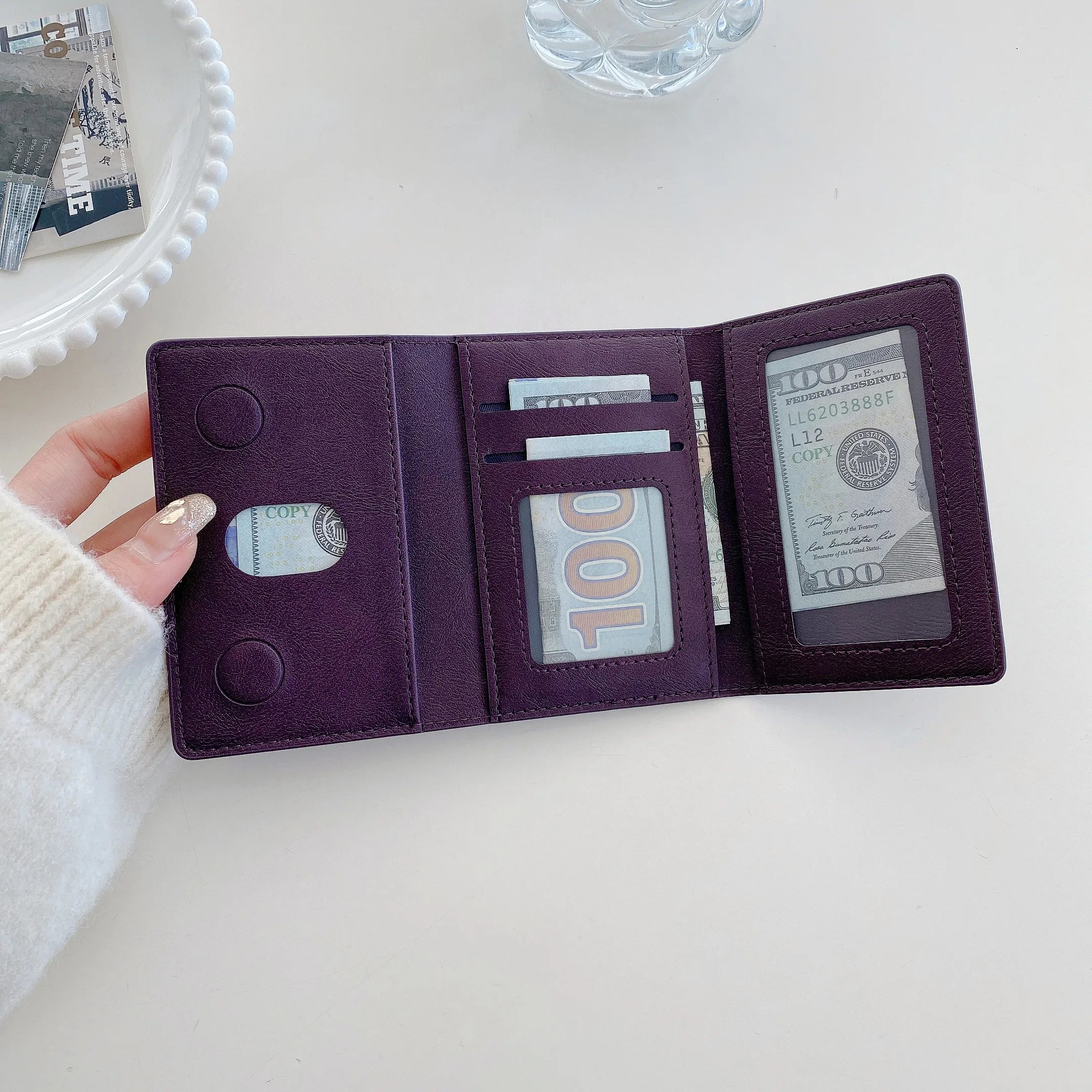 Triple Fold Leather Magnetic Card Holder for iPhone (MagSafe Compatible)