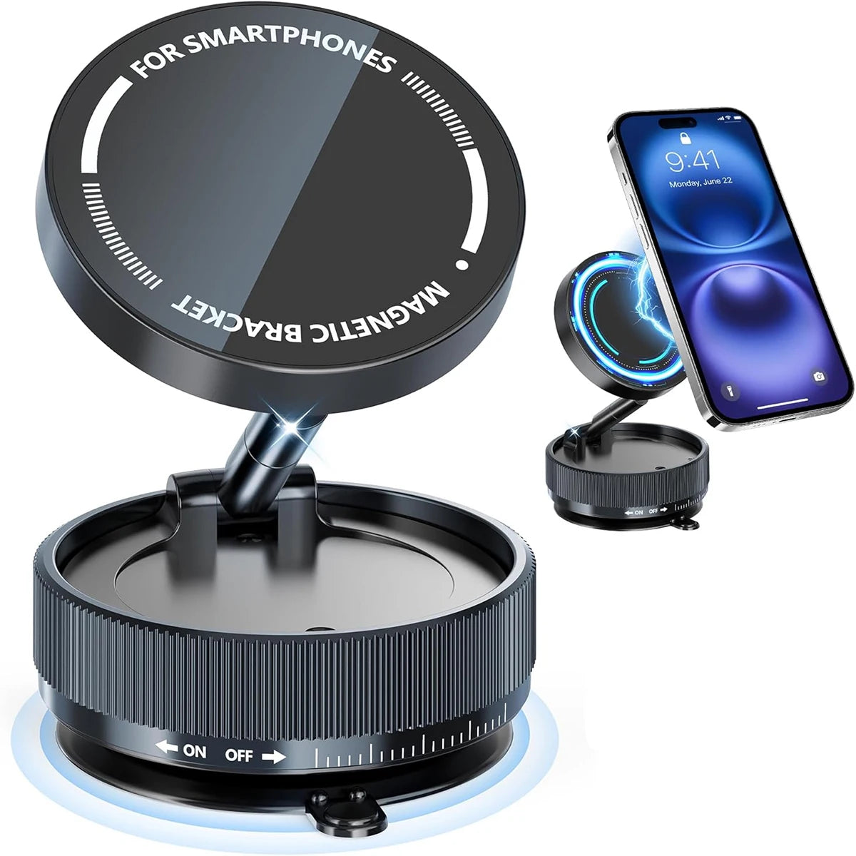 360° Rotatable Magnetic Car Phone Mount – Foldable Vacuum Suction Cup Holder