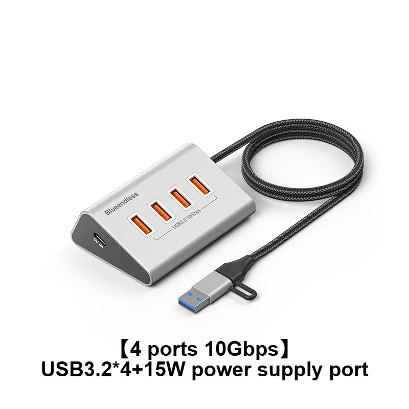10Gbps USB-C Hub (4–10 Ports) with Card Reader – Aluminum Alloy