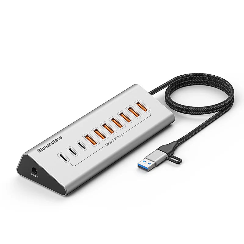 10Gbps USB-C Hub (4–10 Ports) with Card Reader – Aluminum Alloy