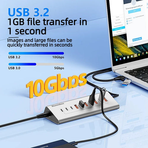 10Gbps USB-C Hub (4–10 Ports) with Card Reader – Aluminum Alloy